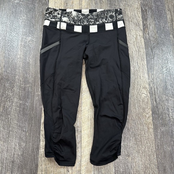 Lululemon Leggings‎ Size 4 Marathon Crop II Flowabunga Angel Wing Stripe Pockets - Picture 1 of 16